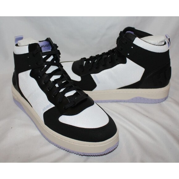 HUGO BOSS MEN'S KILIAN HITO PUME LEATHER HI TOP SNEAKERS WHITE BLACK NIB SZ 10 - Picture 3 of 6